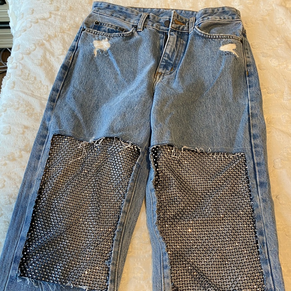 LF jeans with rhinestone knee
